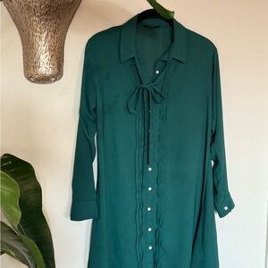 Teal Long Sleeve Button-Up Blouse